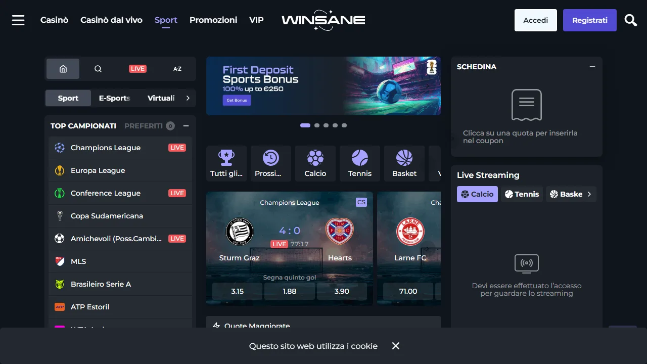 Winsane Recensioni 5 La sezione scommesse sportive di winsane