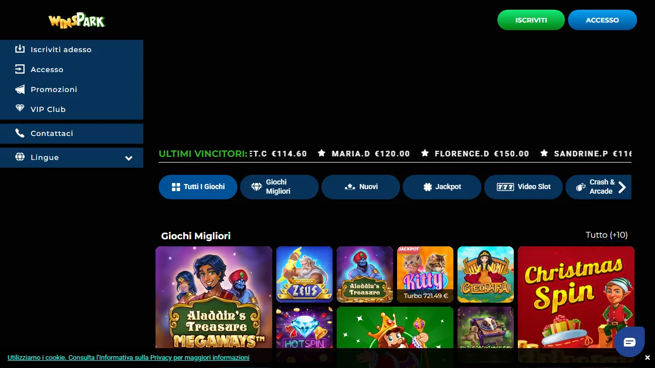 La homepage di winspark