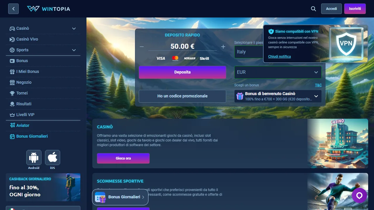 I metodi di pagamento di wintopia