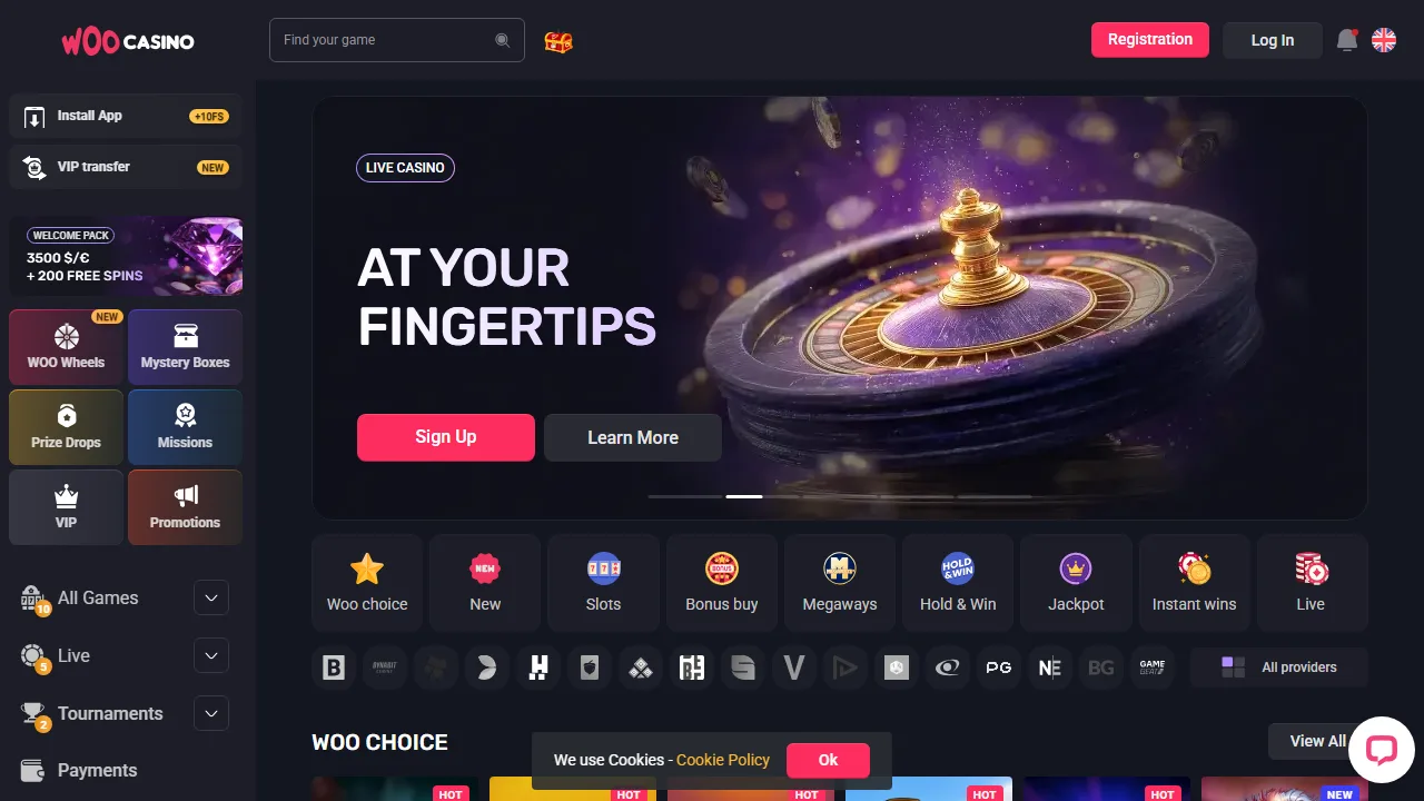 La homepage di woocasino