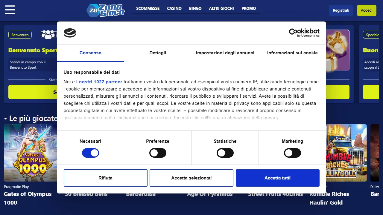 La homepage di zonagioco